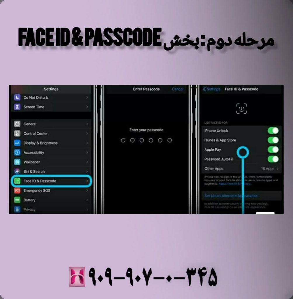 مرحله دوم: بخش Face Id &Passcode