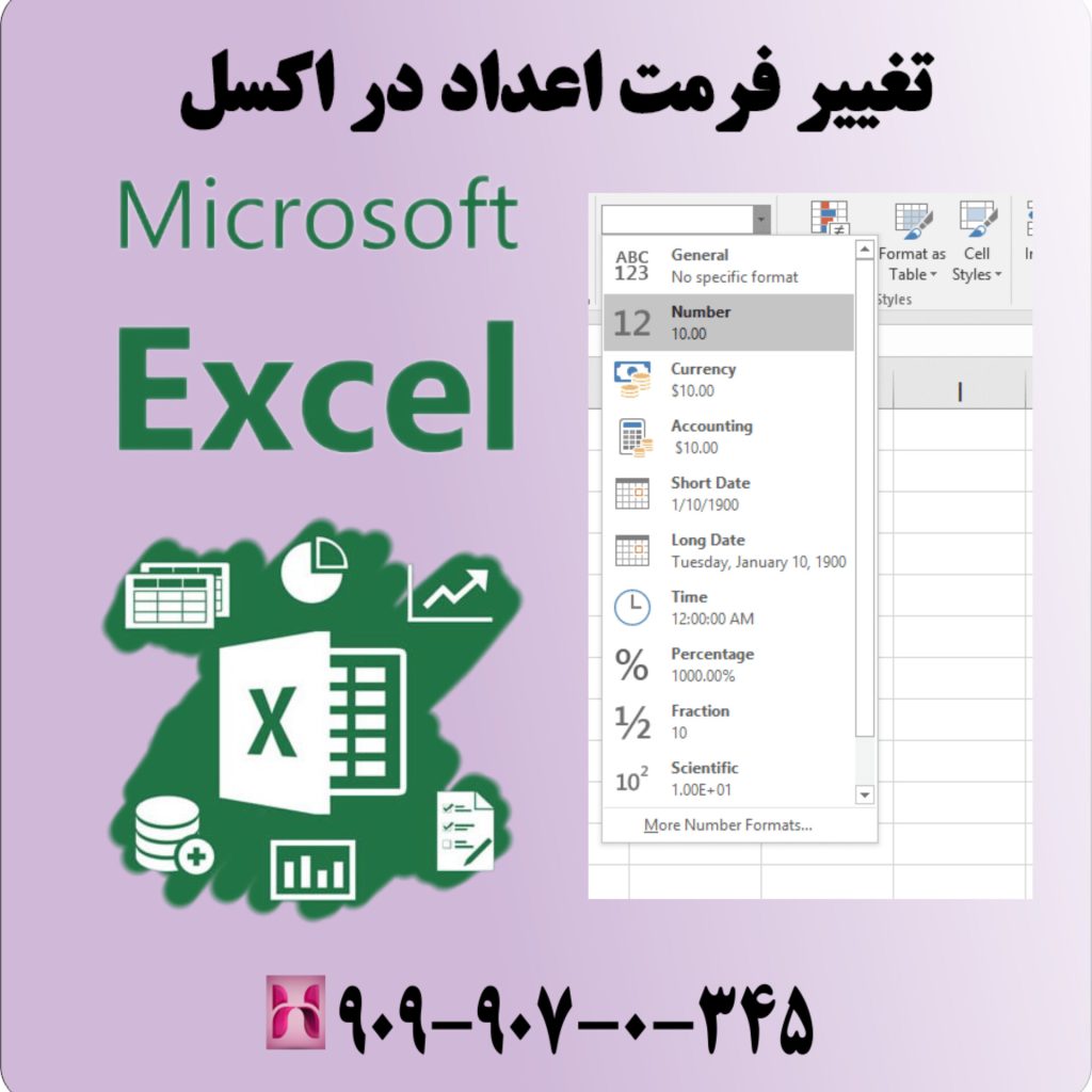 تغییر فرمت اعداد در اکسل
